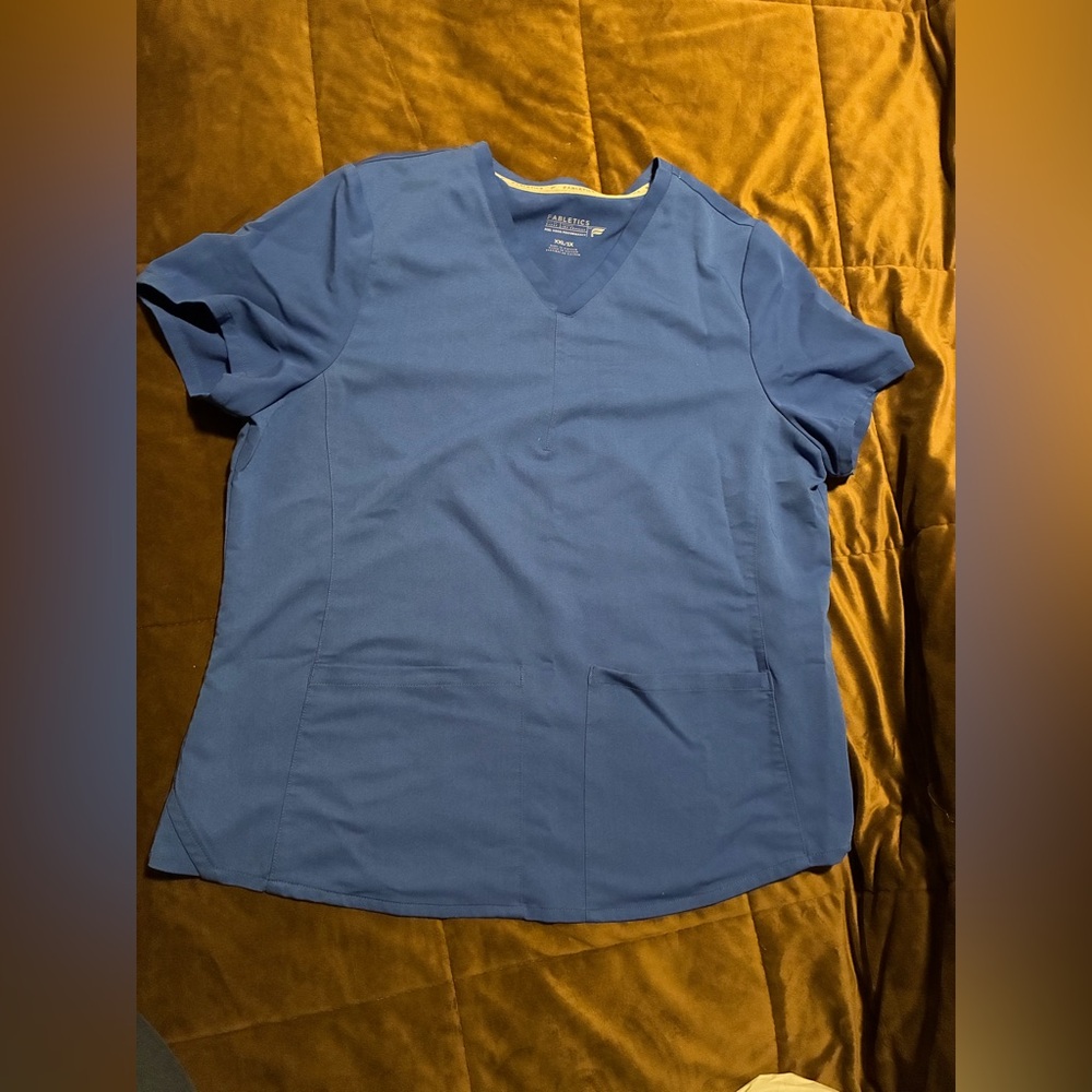 Fabletics brand, size XXL/1X, Blue V-Neck Medical Scrub Top, 2 front pockets